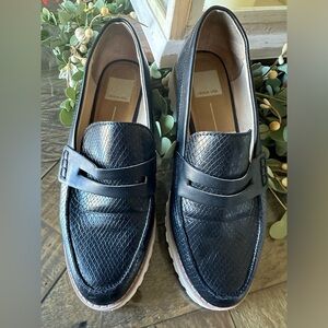 DOLCE VITA Womens Black Crocodile Penny Aubree Slip On Leather Loafers 8.5